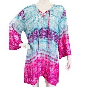 Portocruz Pink Blue White Sheer Swim Coverup XXL